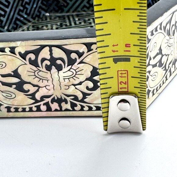 Hexagonal Black & Abalone Inlay Trinket Bowl Intricate Design 4" - Picture 3 of 6